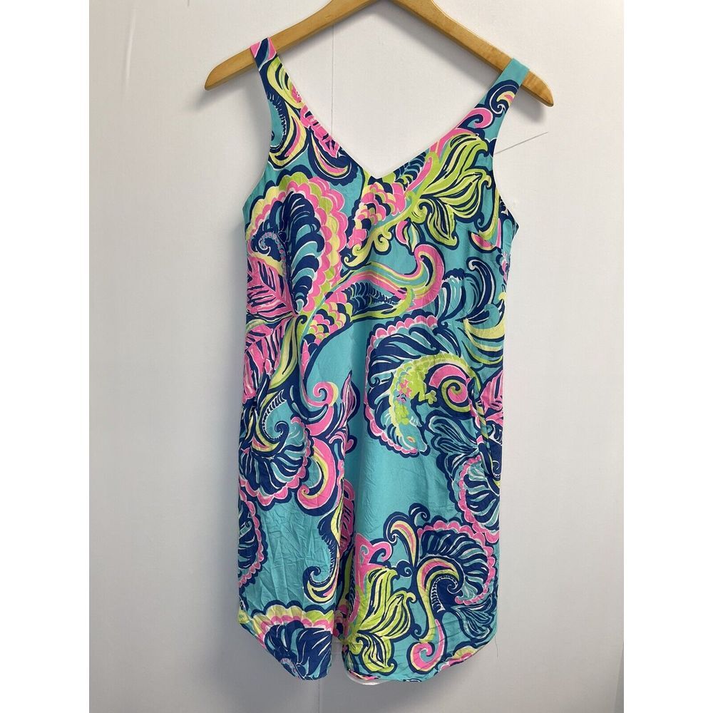 Lilly Pulitzer Women's Size XS Blue Pink V-neck Spaghetti Strap Pockets Lined